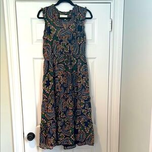 Anthropologie Green and Blue Sleeveless Midi Sundress